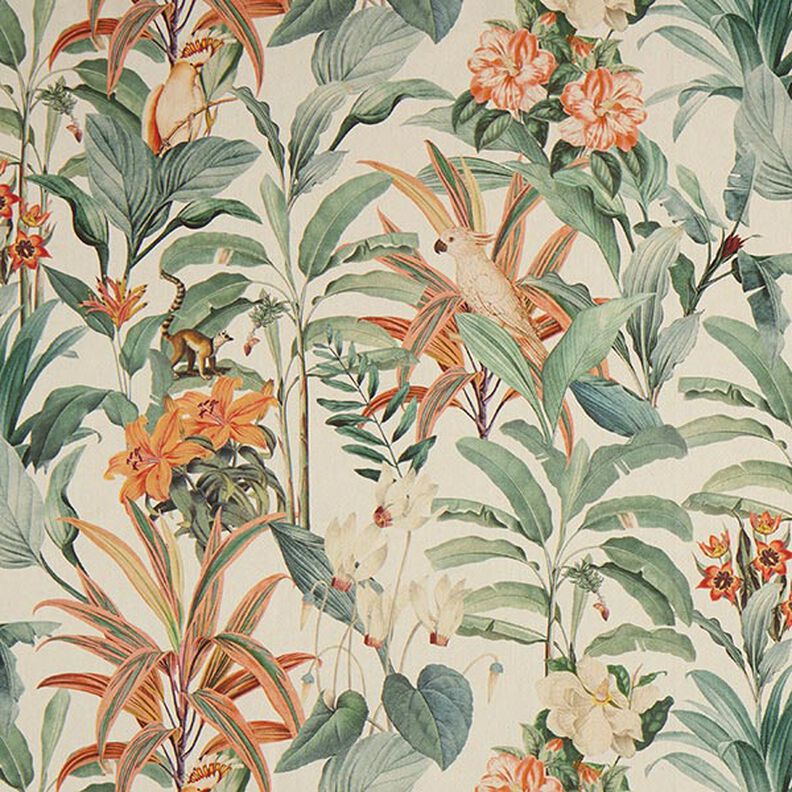 Tissu de décoration Semi-panama perroquet de la jungle – nature/vert,  image number 1