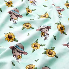 Jersey coton Tournesols fille | Glitzerpüppi – bleu glacier/jaune soleil, 