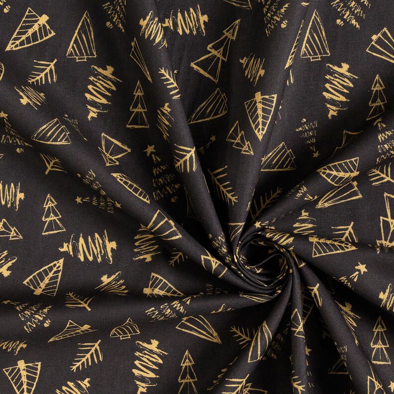 Tissu en coton Cretonne sapins élégants – noir/or,  image number 3