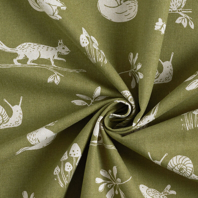 Tissu de décoration Semi-panama Scène d'animaux de la forêt – olive/nature, image number 3