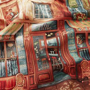 panneau décoratif Gobelin bistrot français – bleu/terre cuite, 