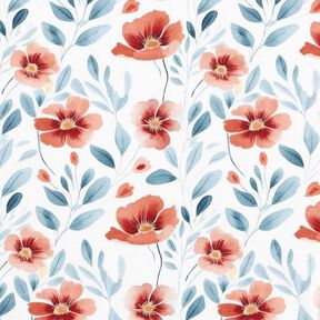 GOTS French Terry Sweat d’été Coquelicots & branches – blanc/homard, 