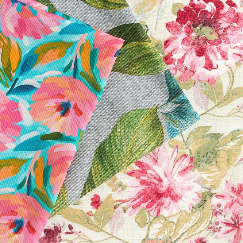 Tissu de décoration Sergé coton Fleurs peintes – rose/turquoise,  image number 5
