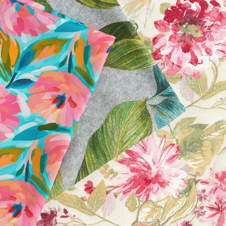 Tissu de décoration Sergé coton Fleurs peintes  – rose/turquoise,  image number 5
