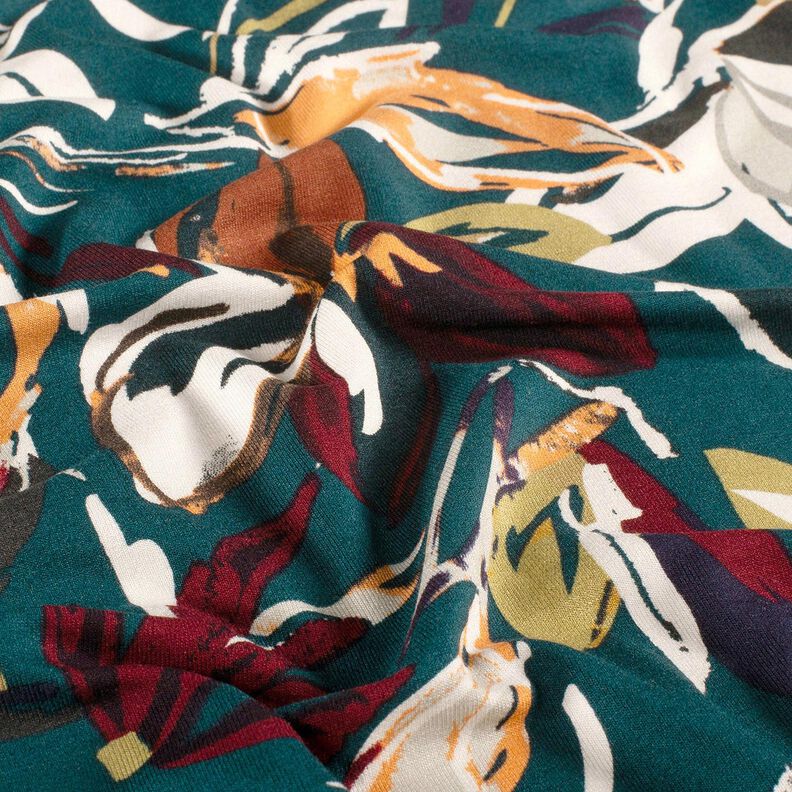 Jersey viscose fleurs modernes – pétrole/cuivre, image number 2