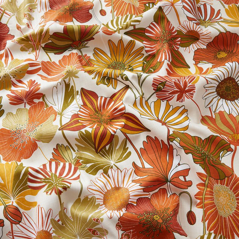 Tissu de décoration Panama Fleurs colorées – crème/terre cuite, image number 2