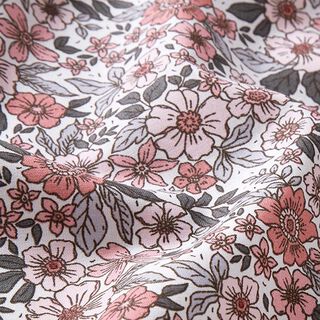 Popeline coton Mer de fleurs – écru/vieux rose, 