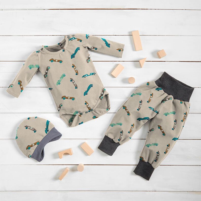 Jersey coton Voitures de course rétro – taupe clair,  image number 6