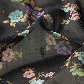 Crêpe Chiffon Fleurs et gouttes d'or – noir/or métallisé, 