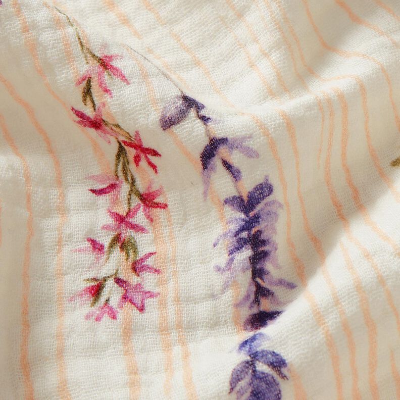 Tissu double gaze de coton Fleurs de printemps – écru/orange pêche,  image number 2