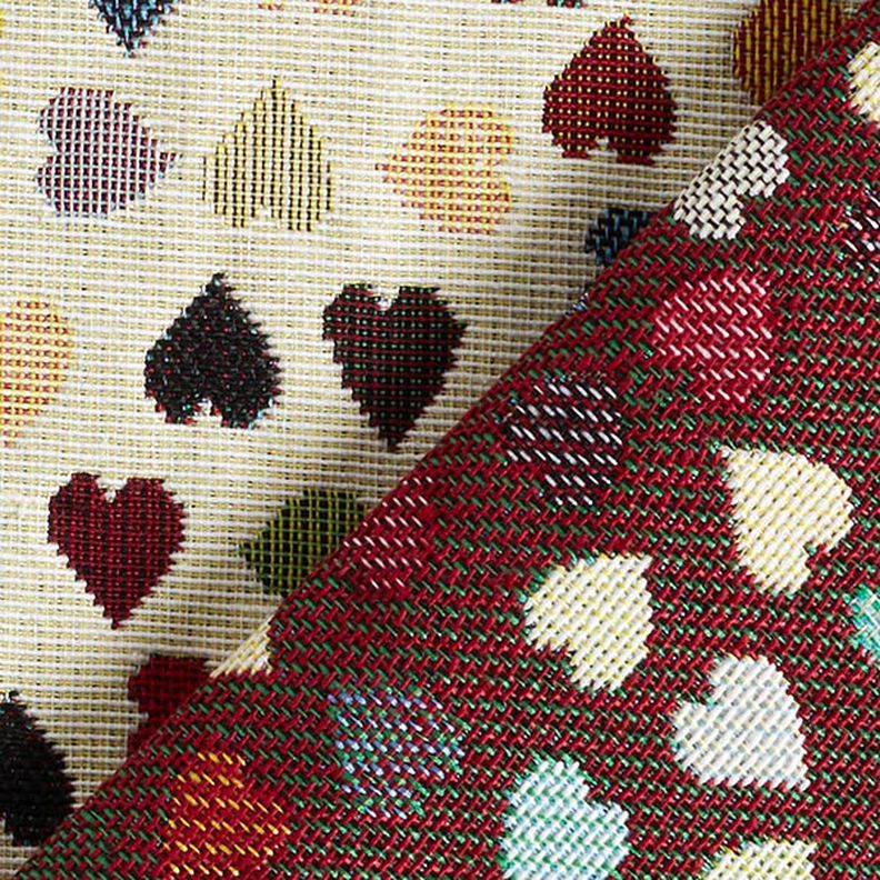 Tissu de décoration Gobelin Cœurs éparpillés – beige clair/pétrole, image number 4
