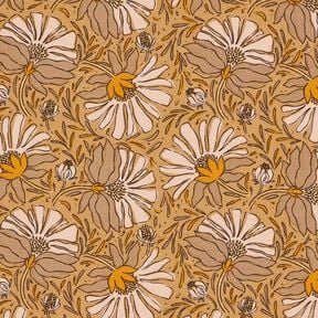 Tissu de décoration Semi-panama Grandes fleurs – beige foncé/jaune curry, 