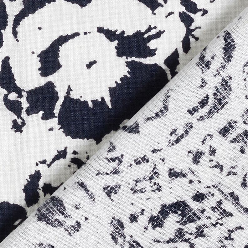 Mélange viscose lin Fleurs abstraites – blanc/bleu nuit, image number 4