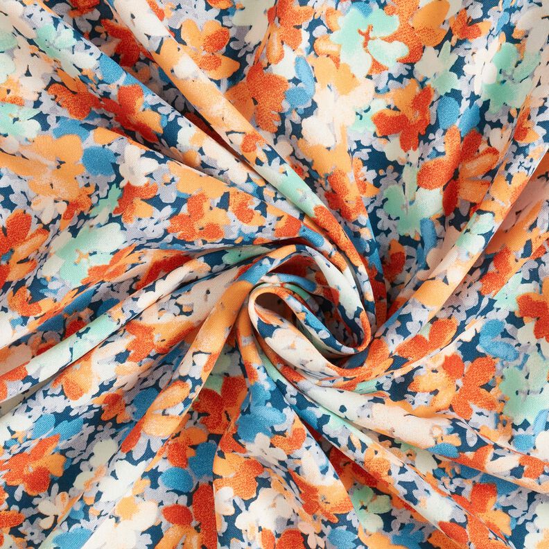 Tissu viscose fleurs mouchetées – terre cuite/bleu,  image number 3