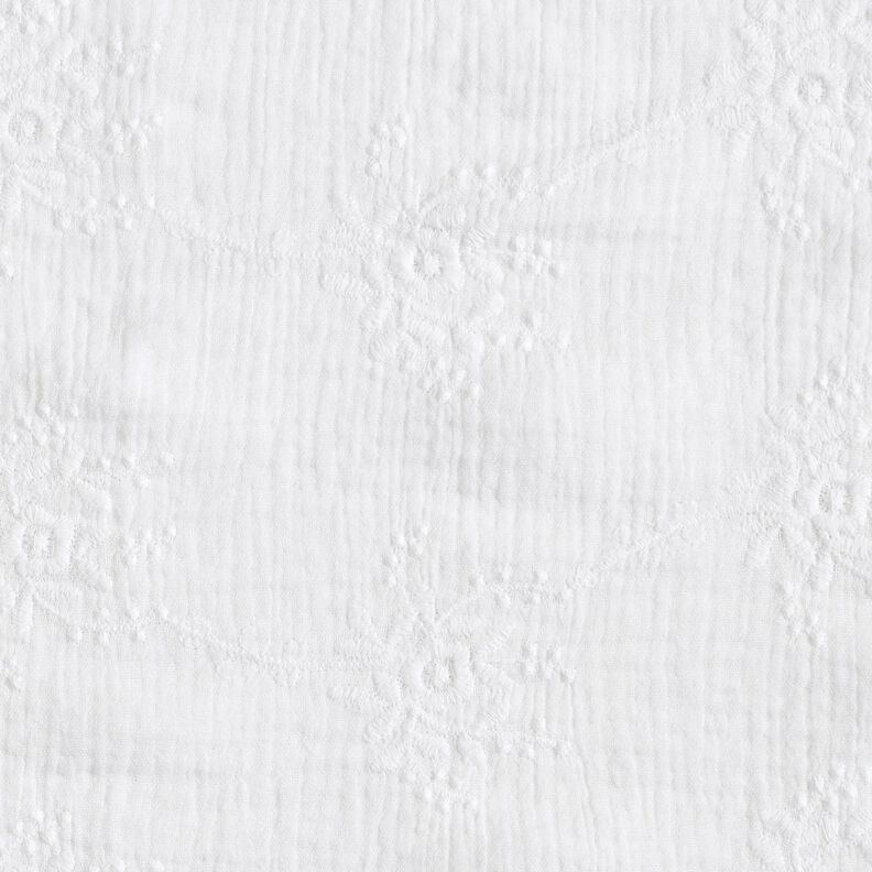 Tissu double gaze de coton Vrille florale ton sur ton – blanc,  image number 1