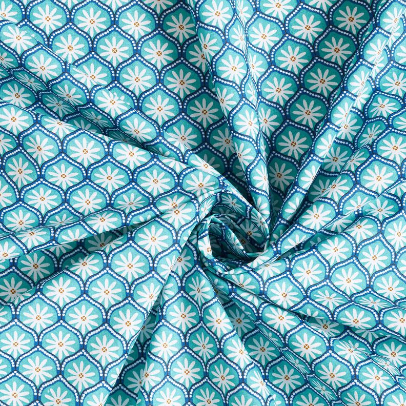 Coton enduit Blumenkacheln – bleu aqua/blanc, image number 3