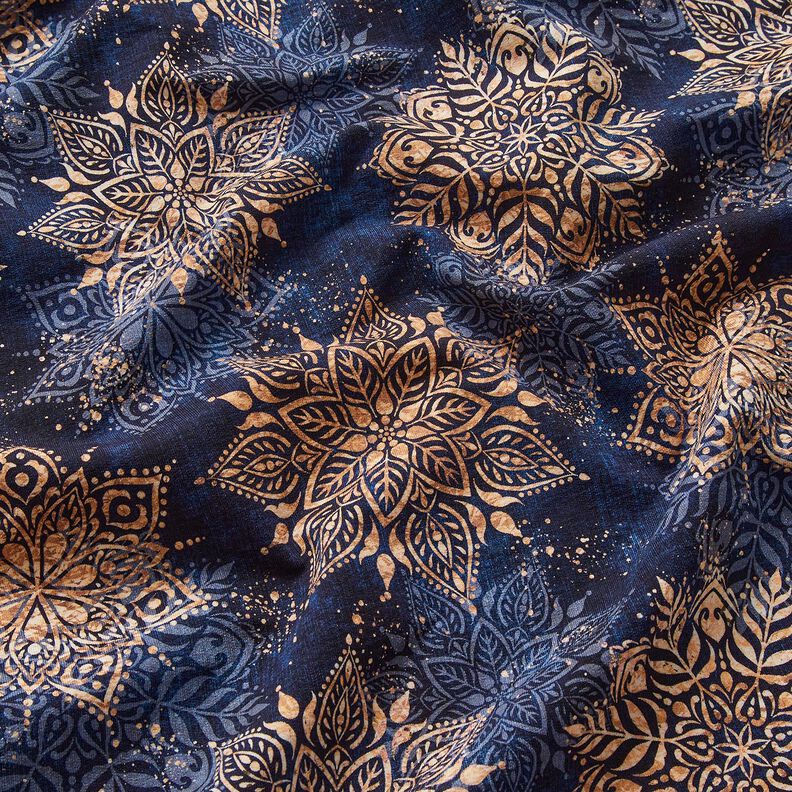 French Terry Sweat d’été mandala | Glitzerpüppi – bleu marine/abricot,  image number 2