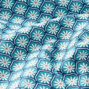 Coton enduit Blumenkacheln – bleu aqua/blanc, 