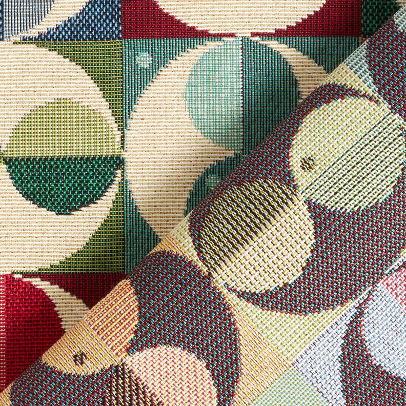 Tissu de décoration Gobelin Cercles et carrés – beige clair/bleu, image number 4