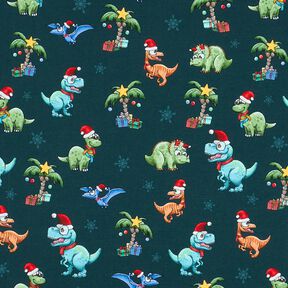 French Terry Sweat d’été Dinosaures de Noël sous les palmiers | Glitzerpüppi – pétrole/vert clair, 