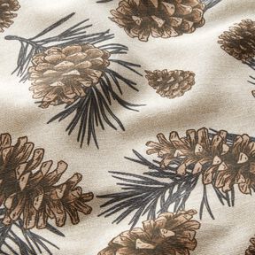 Tissu de décoration Canvas Cônes de sapin – nature/marron foncé, 