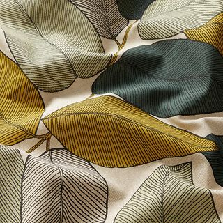 Tissu de décoration Semi-panama grandes feuilles – vert/nature, 