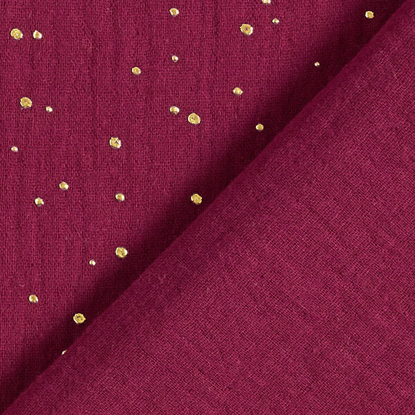 Tissu double gaze de coton taches dorées éparses – rouge bordeaux/or,  image number 4