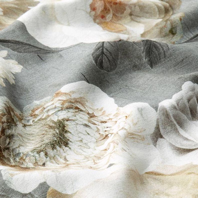 Tissu de décoration Semi-panama Dahlias – gris/crème,  image number 2