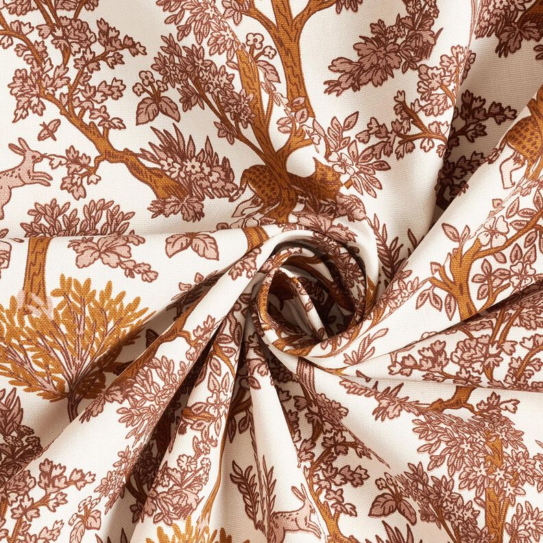 Tissu de décoration Semi-panama Animaux dans la forêt – blanc/caramel, image number 3