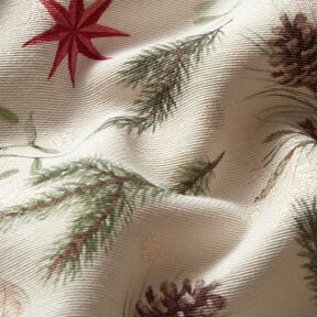 Tissu de décoration Jacquard Lurex branches de sapin – nature/or,  Tissu de décoration Jacquard Lurex branches de sapin – nature/or,