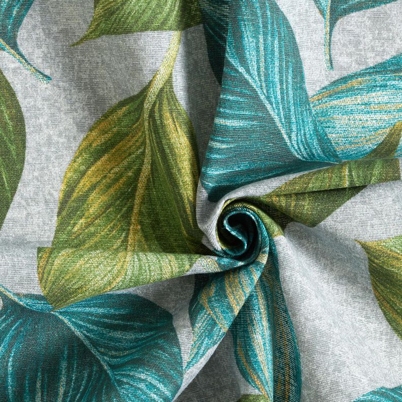 Tissu de décoration Canvas Feuilles de ficus – sapin bleu/gris, image number 3