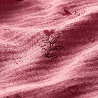 GOTS Tissu double gaze de coton Feuille en forme de cœur | Tula – rose | Reste 100cm, 