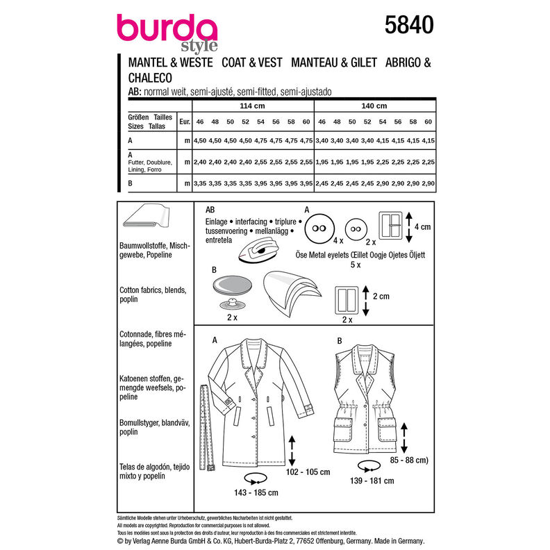 Manteau / Gilet | Burda 5840 | 46-60,  image number 9