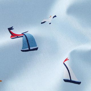 Popeline coton Voiliers et mouettes – bleu ciel, 