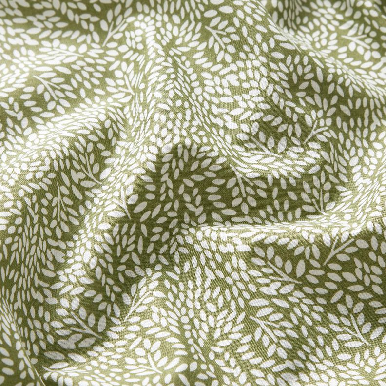 Tissu en coton Cretonne Mini feuilles – kaki clair/blanc,  image number 2