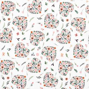 Tissu en coton Percale fleurs dans des cœurs – blanc/rose, 