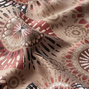 Tissu de décoration Jacquard Mandala élégant – taupe foncé/bordeaux, 