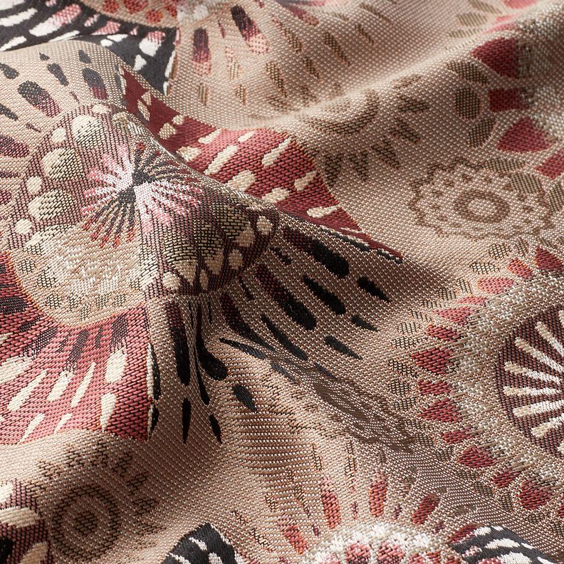 Tissu de décoration Jacquard Mandala élégant – taupe foncé/bordeaux,  image number 2