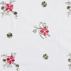 Popeline coton Broderie bouquets de fleurs – blanc/baies, 