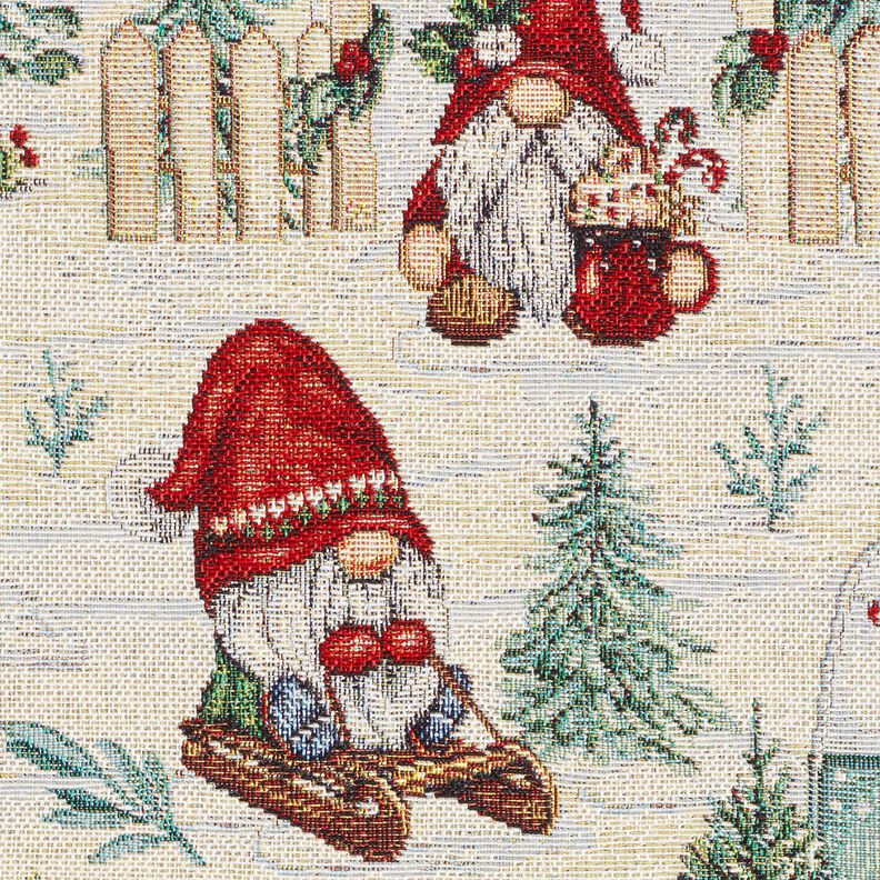 Tissu de décoration Gobelin Lutins de Noël – beige clair/rouge, image number 6