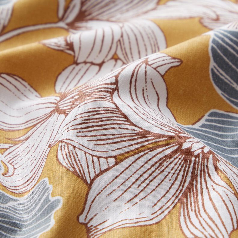 Tissu en coton Cretonne Grandes fleurs – moutarde/gris, image number 2