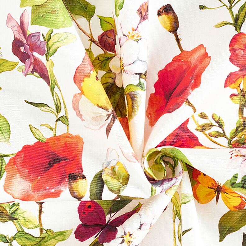 Tissu d’extérieur Canvas Fleurs et papillons – blanc/lilas,  image number 3