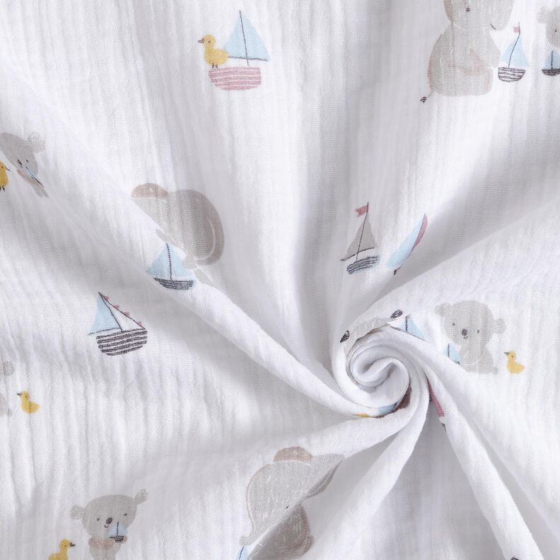 Tissu double gaze de coton Animaux et bateaux – blanc/argent,  image number 3