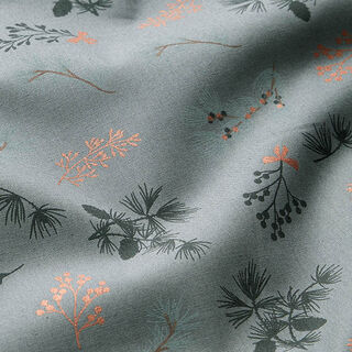 Tissu en coton Popeline Fines branches – gris perle/or rose métallisé, 