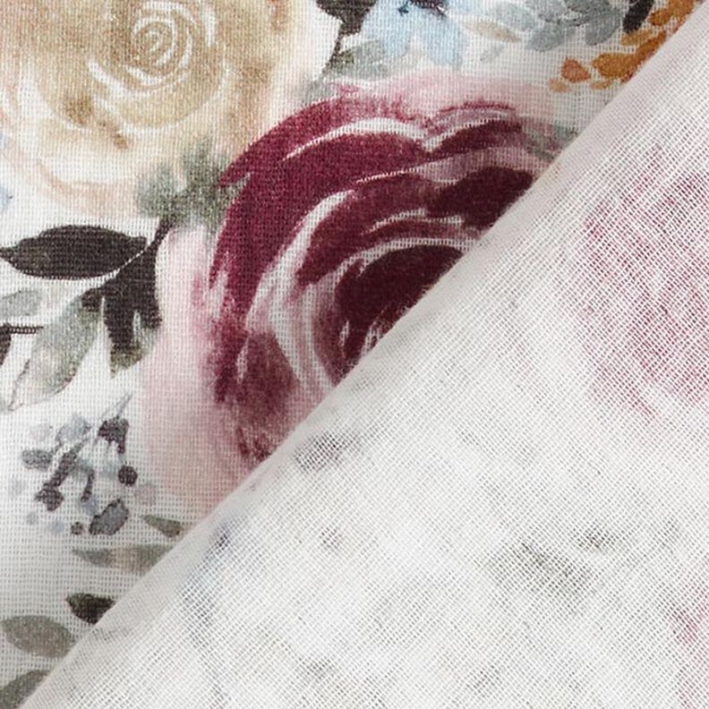 Tissu double gaze de coton Roses aquarelle Impression numérique – blanc,  image number 5