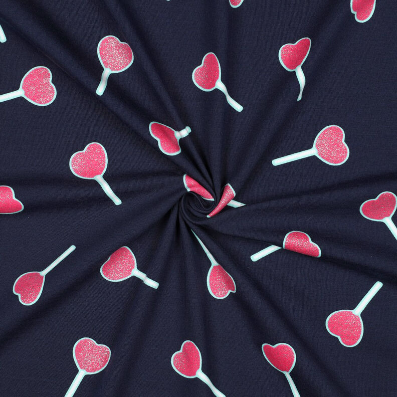 Jersey coton Sucettes en forme de cœur à paillettes | Poppy Fabrics – bleu nuit, image number 3