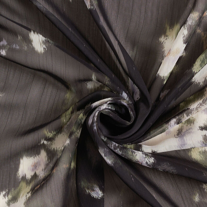 Mousseline de soie à fines rayures scintillantes aspect batik – noir/blanc,  image number 4