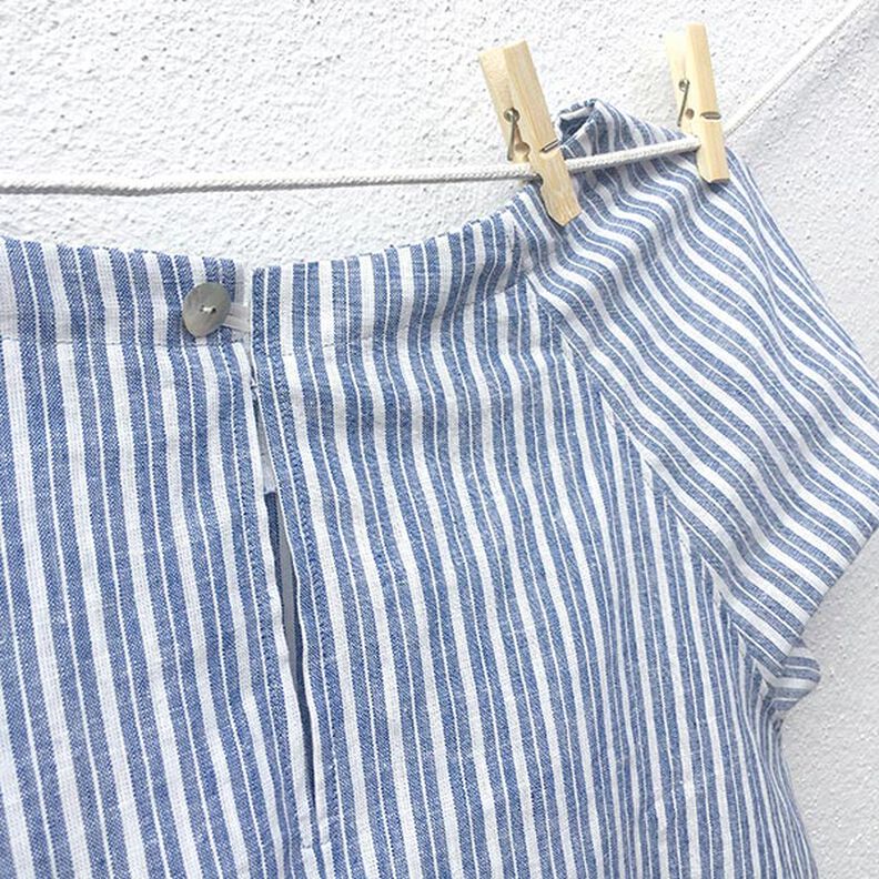 Mélange lin coton Rayures larges – bleu jean/écru,  image number 9