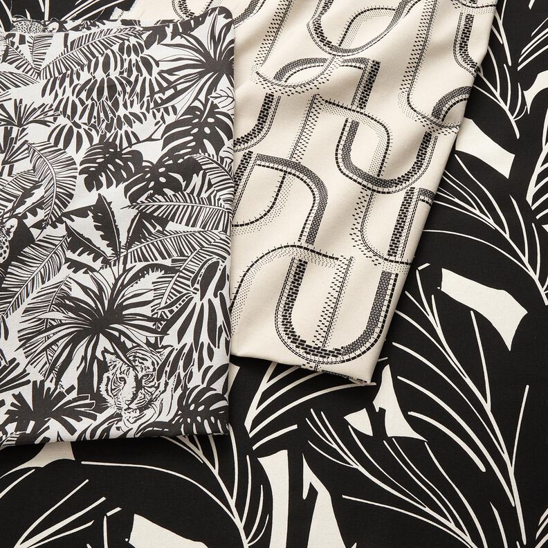 Tissu de décoration Semi-panama Jungle – nature/noir, image number 5