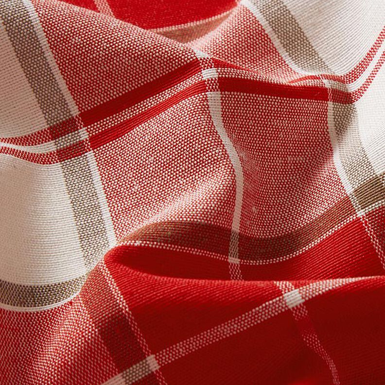 Tissu de décoration Canvas Grands carreaux – rouge/nature,  image number 2